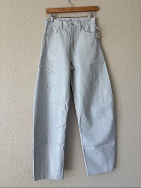 Agolde Light Gray High-Rise Wide-Leg Leather Trousers. NWT
